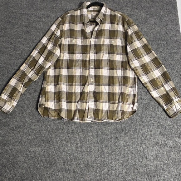Wallace & Barnes Other - Wallace & Barnes Slim Flannel Shirt Mens XL Olive Green White Plaid Button Down